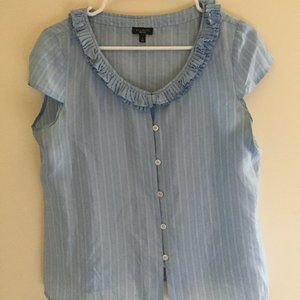 Talbots Blue Striped Silk Short Sleeve Blouse